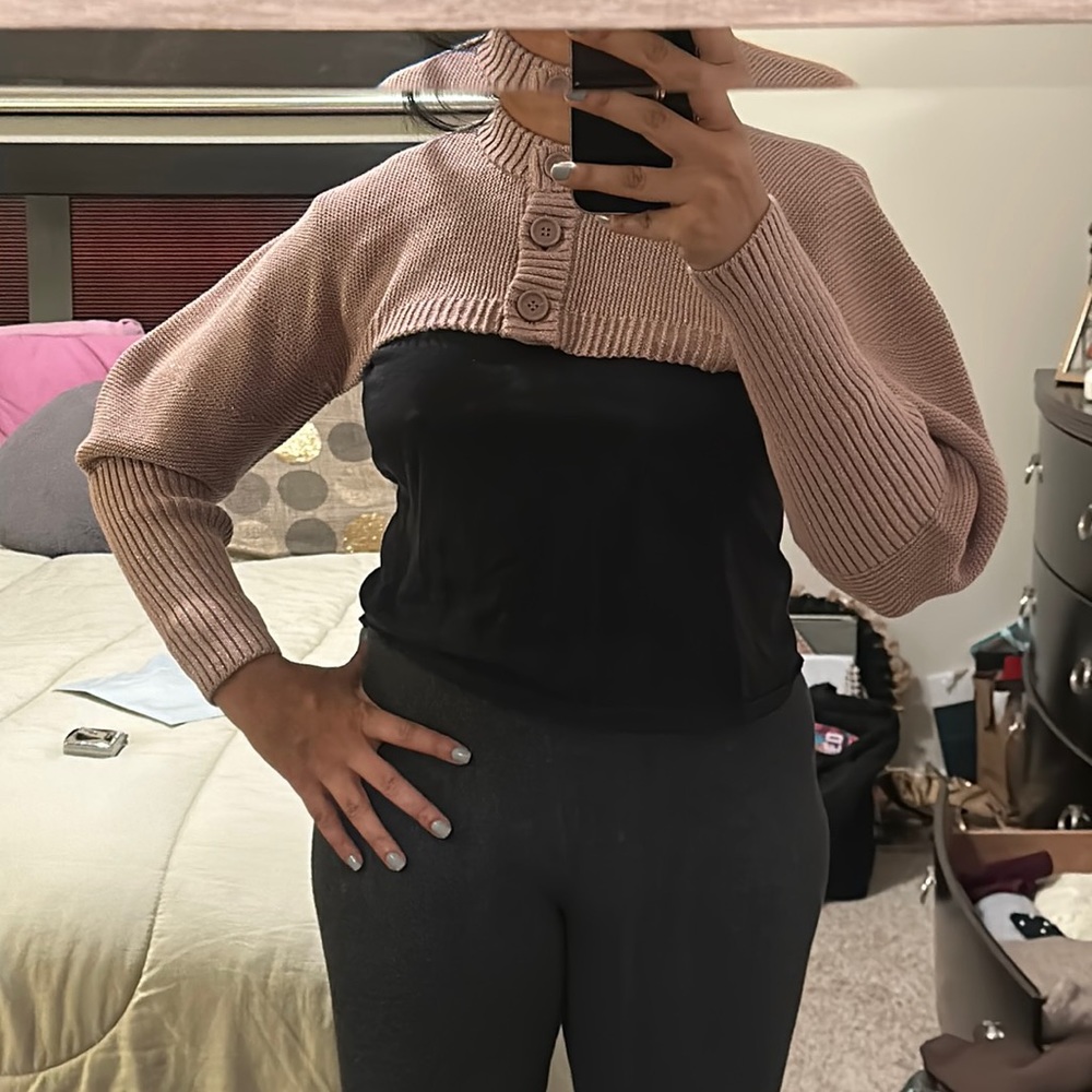 Anthropologie gold shimmer shrug
